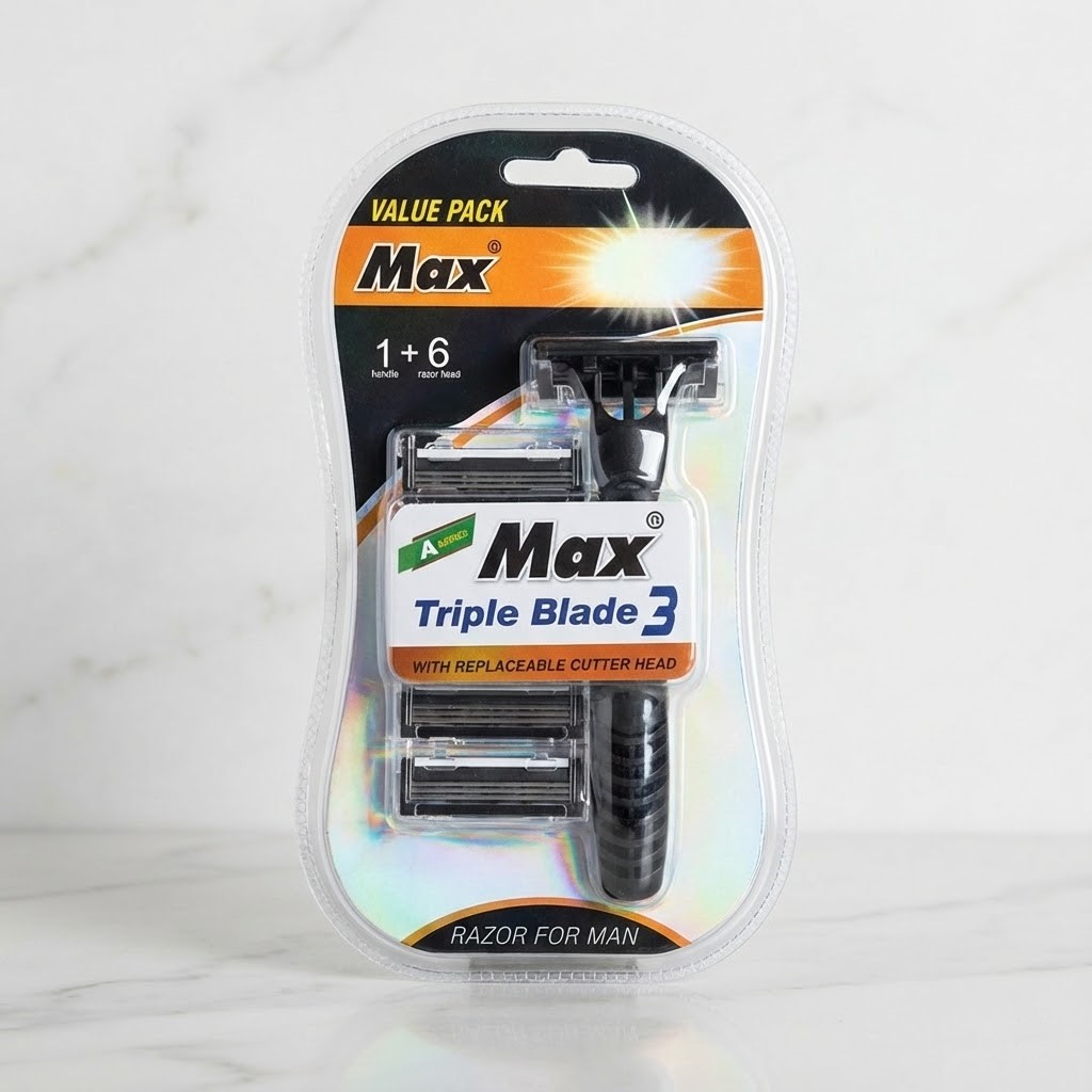 طقم حلاقة Max Triple Blade (مقبض + 6 رؤوس)  عرض القيمة الفائق! | Max Triple Blade Razor Set